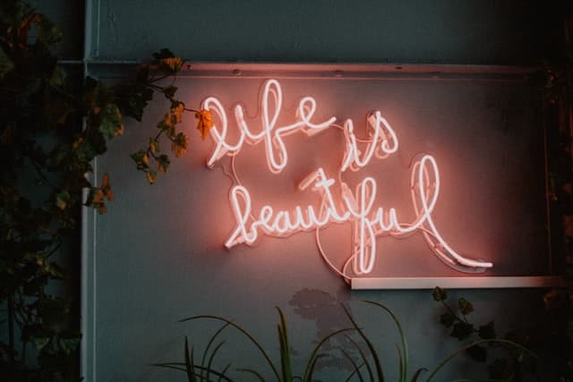 Neon sign saying 'life is beautiful'