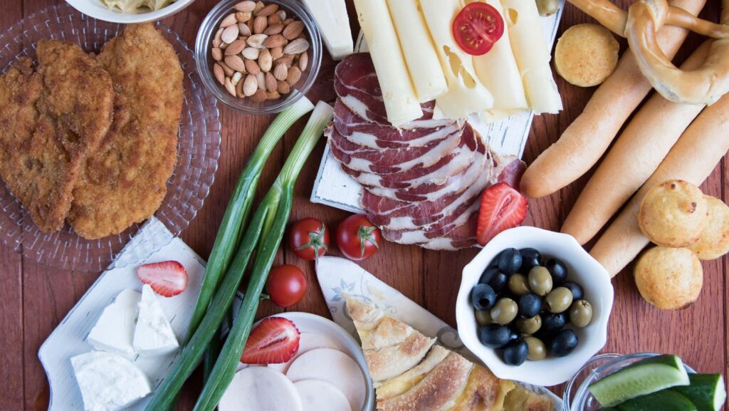 Colorful and various foods and ingredients.