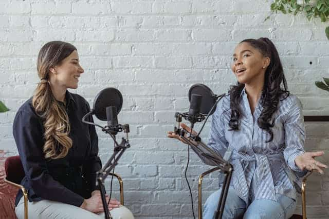 Two women doing a podcast