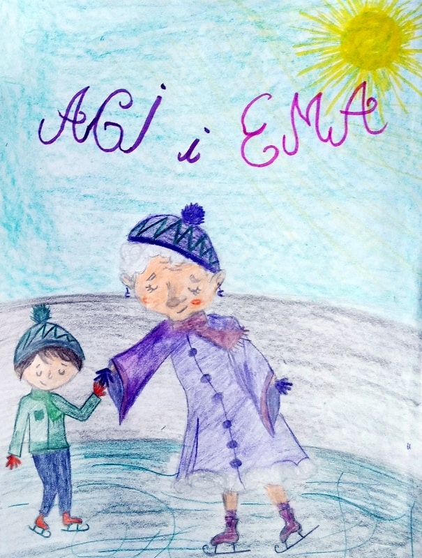 Illustration of a boy and an older lady