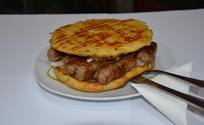 Serbian food made from minced meat in a bun