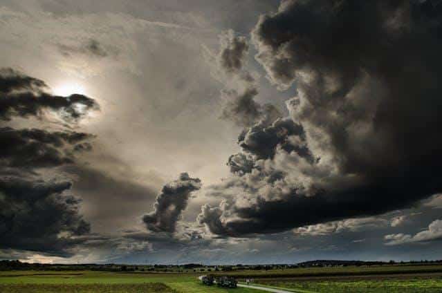 A stormy sky with black clouds.