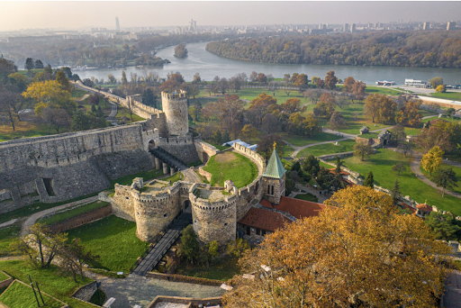 An aerial view of the Kalemegdan Fortress